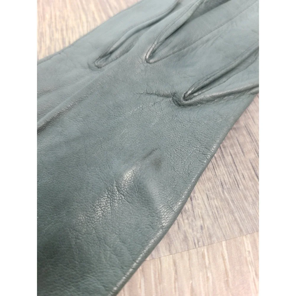 VTG 50's Macy Associates Sz 6½ Washable Gray Leather Gloves Faux Pearl Retro‎